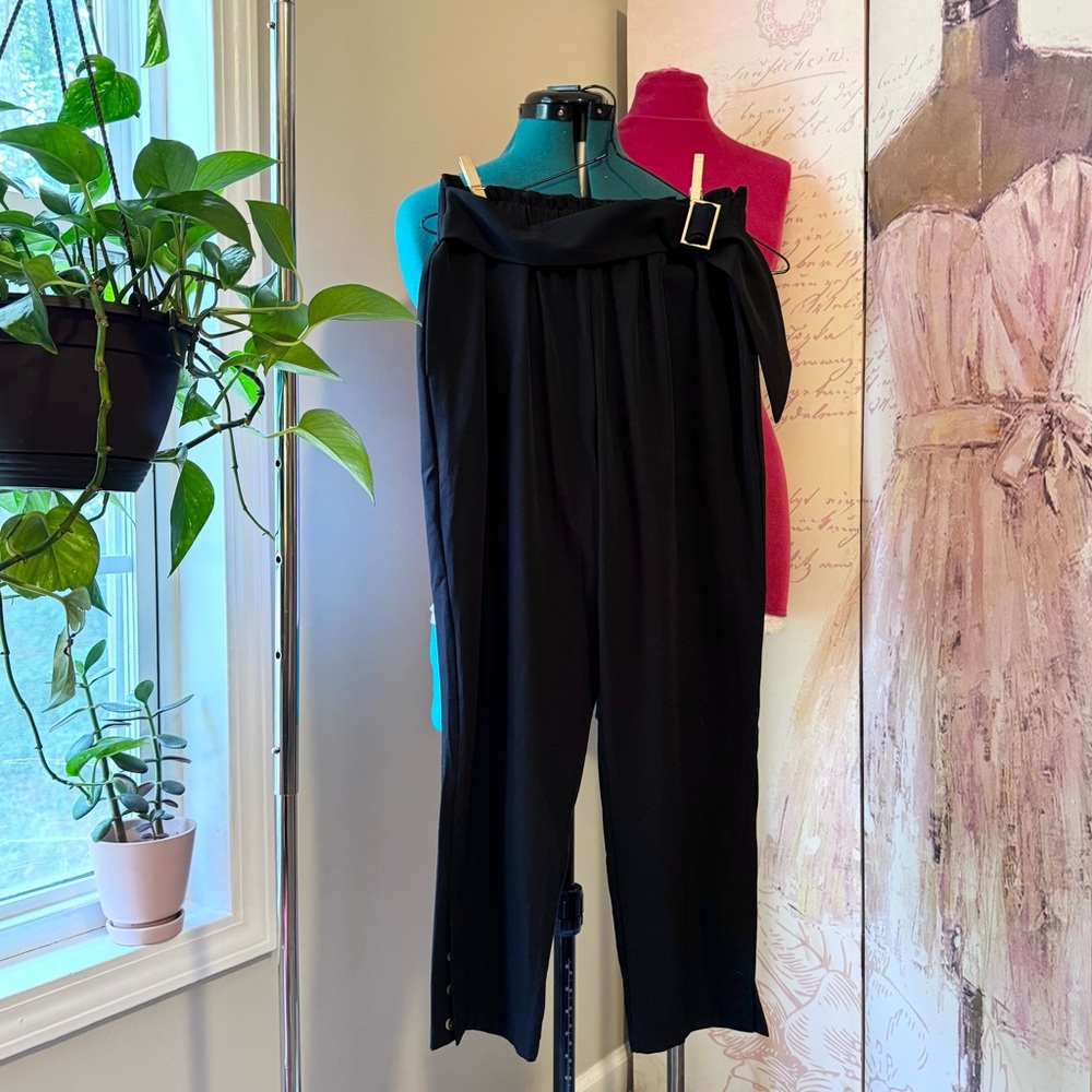 Grace Karin Black Cropped Pants with Belt